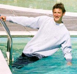 swimming in baggy sweatshirt